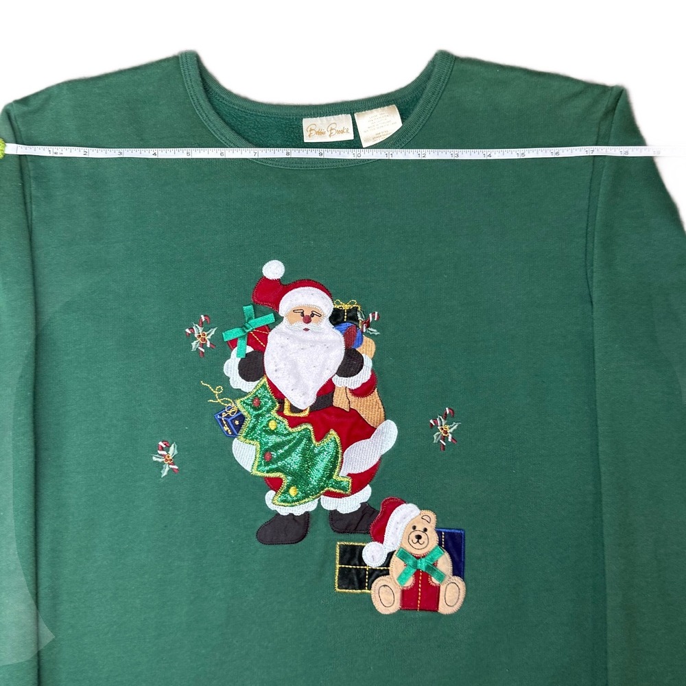 Bobbie Brooks Green Embroidered Santa Christmas Sweatshirt‎ Size Large - Picture 5 of 6